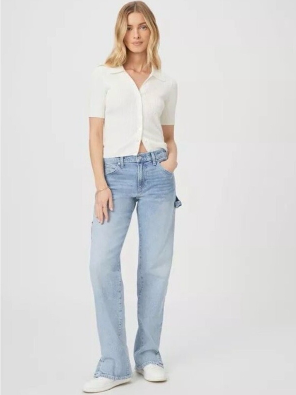 PAIGE Rion Straight Leg Carpenter Jeans, Kasia Light Blue Wash Denim, Size